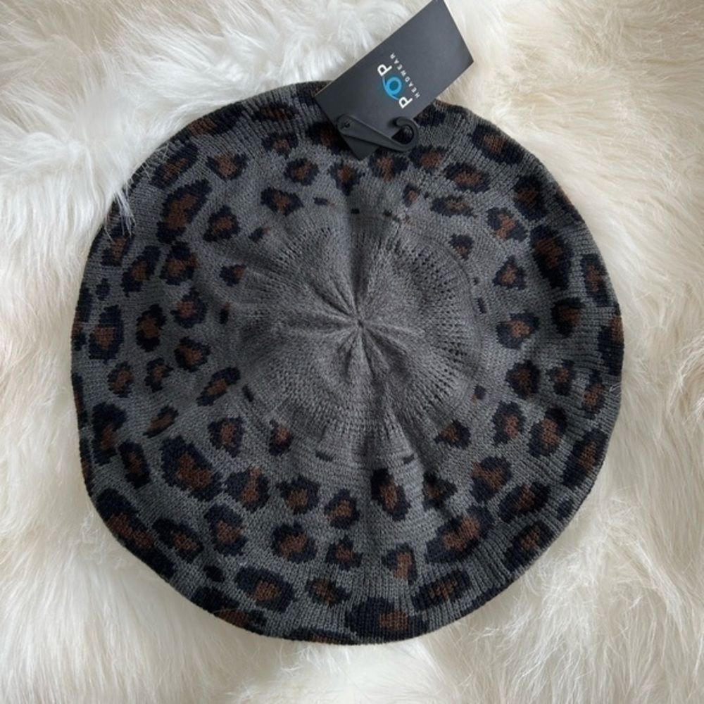 Animal print beret hat